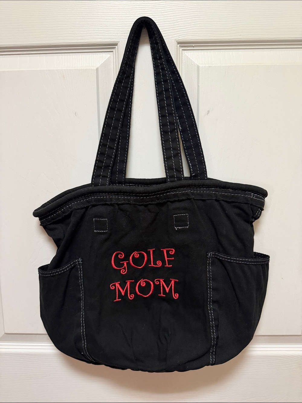 thirty-one Black Canvas Tote with Red 'GOLF MOM' Embroidery